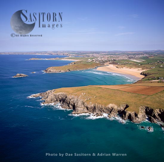 West Pentire with Newquay and Crantock beach in the background, Cornwall