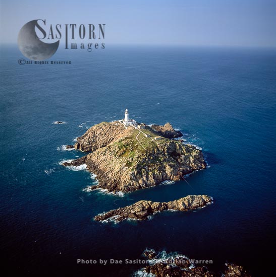 Round Island Lighthouse, Isles of Scilly, an archipelago off the Cornish coast, southwest England