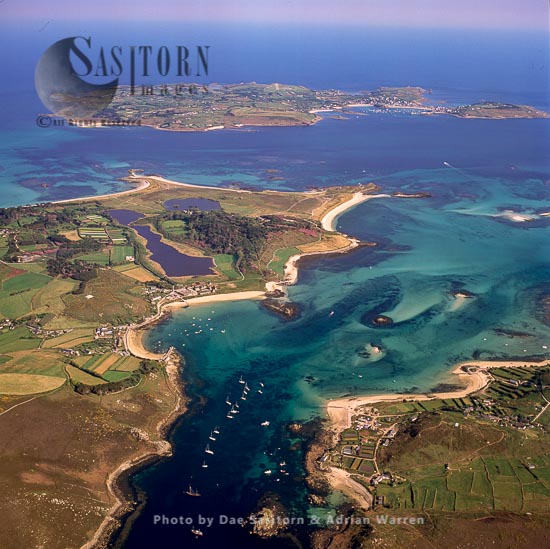 Tresco, Bryher and St Mary's in distance, Isles of Scilly, an archipelago off the Cornish coast, southwest England
