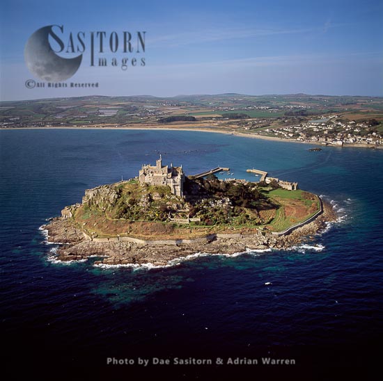 St. Michael's Mount with its castle and chapel, Marazion, Cornwall, England