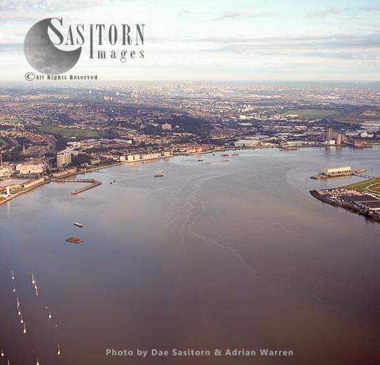 View over the estuary of the River Thames to Erith and Northumberland Heath, South east London