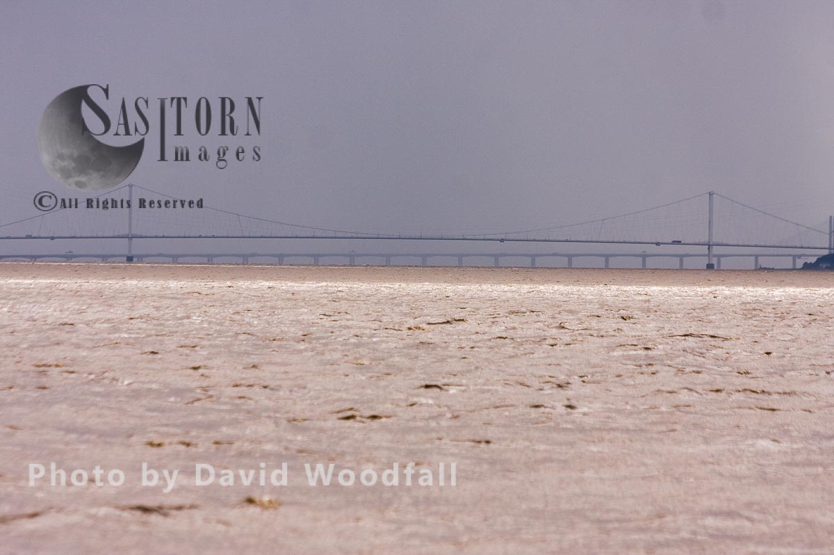 Rainstorm on Severn estuary and First Severn Bridge