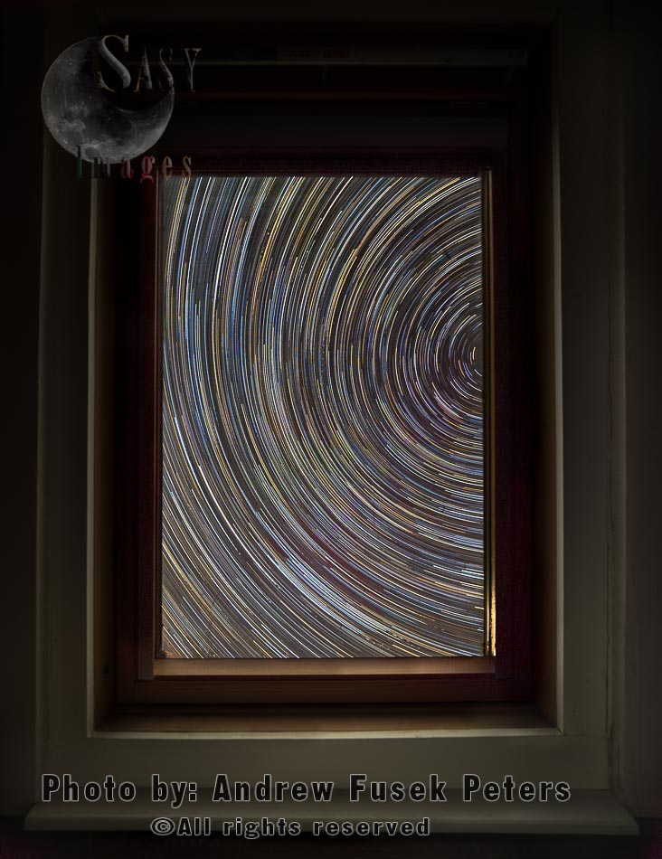 Star trails through my window during Lockdown, Shropshire